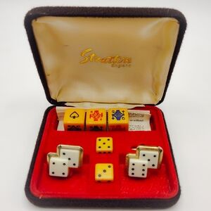 Vintage Bakelite Stratton Poker Dice Theme Cufflinks with Dice in Original Box